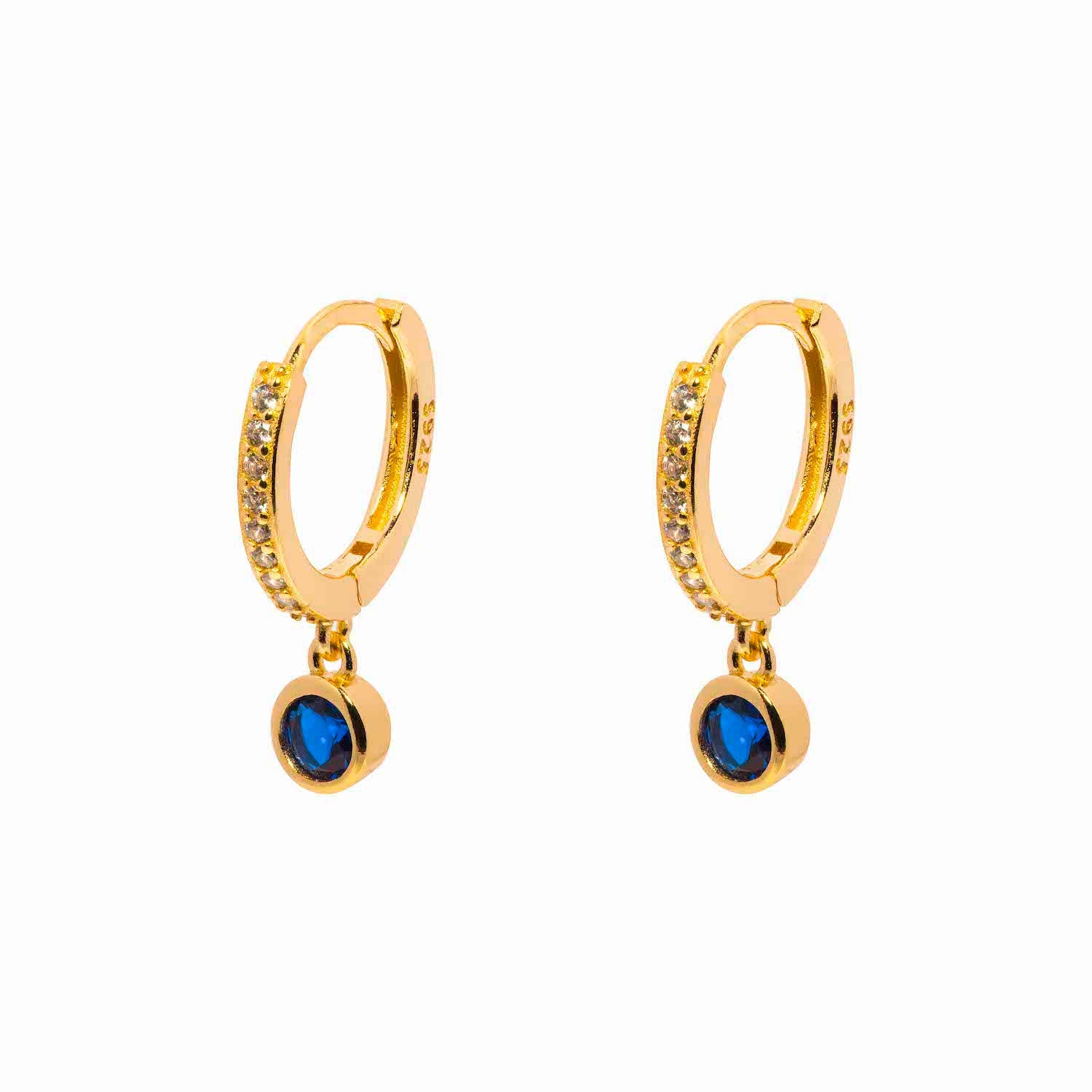 Duo Jewellery Earrings Yellow Gold / Blue Hoop With Stone Charm Earrings