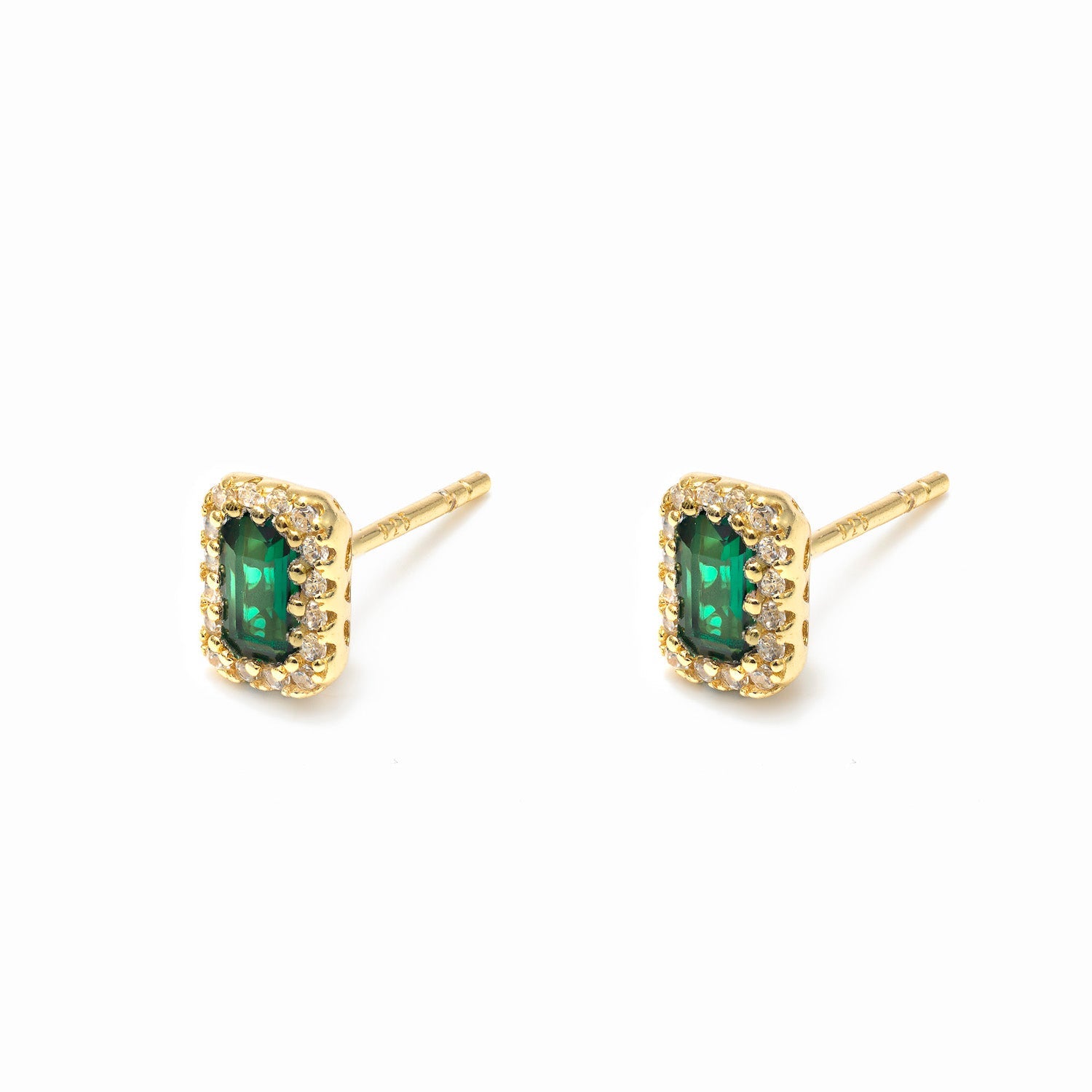 Duo Jewellery Earrings Yellow Gold Green Rectangle Stone Studs