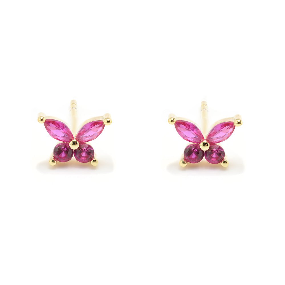 Duo Jewellery Earrings Yellow Gold / Pink Duo Butterfly Stud Earrings