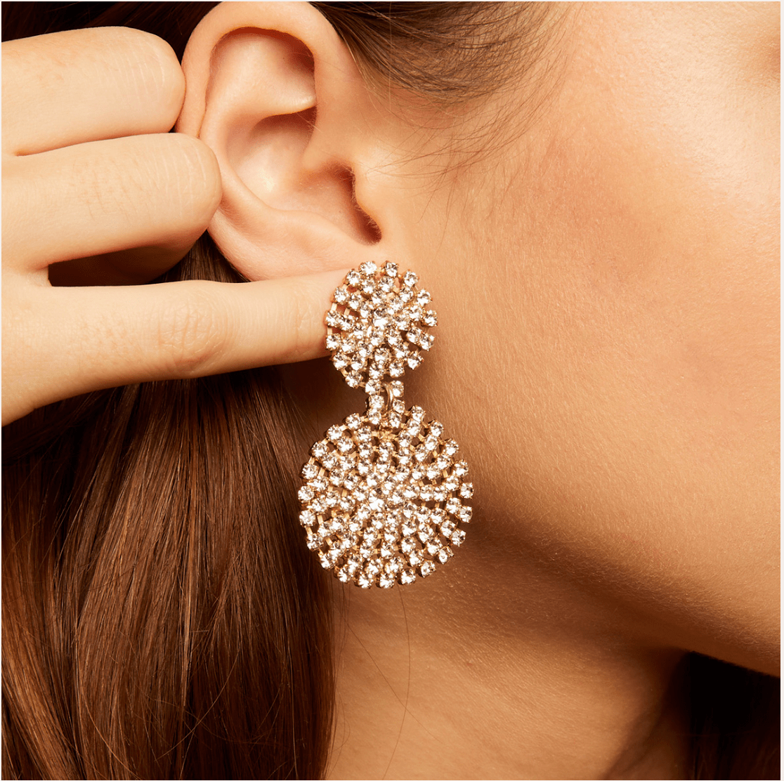 Gas Earrings Yellow Gold Onde Lucky Strass Earrings