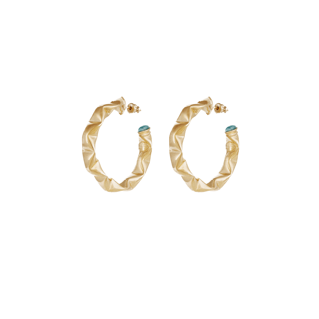 Gas Earrings Yellow Gold / Small / Aqua Moki Cabochon Hoop Earrings