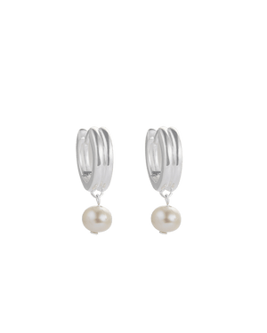 Kirstin Ash Earrings Silver Solace Pearl Hoop Earrings