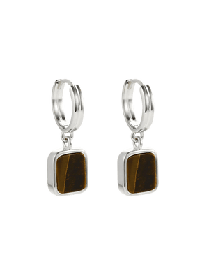 Kirstin Ash Earrings Silver / Tiger Eye Stone Hoop Earrings