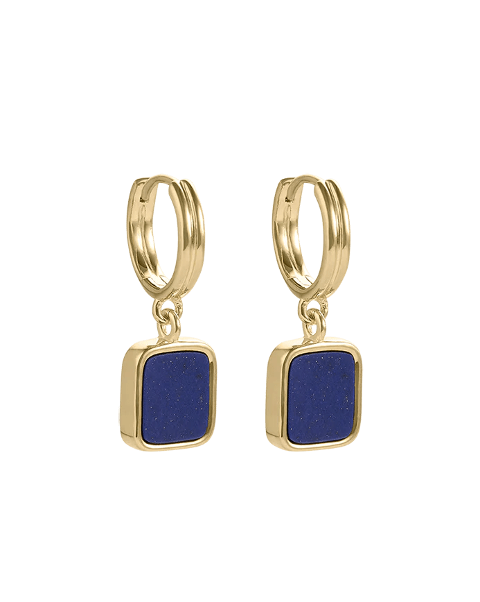 Kirstin Ash Earrings Yellow Gold / Lapis Stone Hoop Earrings