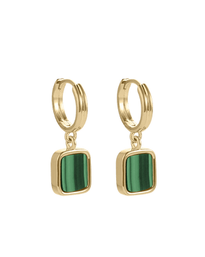 Kirstin Ash Earrings Yellow Gold / Malachite Stone Hoop Earrings