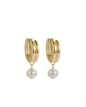 Kirstin Ash Earrings Yellow Gold Solace Pearl Hoop Earrings