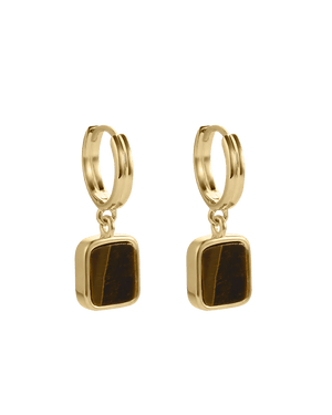 Kirstin Ash Earrings Yellow Gold / Tiger Eye Stone Hoop Earrings