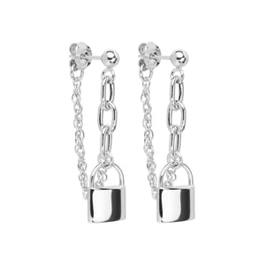 Najo Earrings Silver Love Lock Chain Stud Earrings