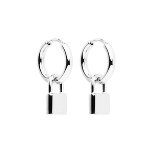 Najo Earrings Silver Love Lock Huggie Earrings