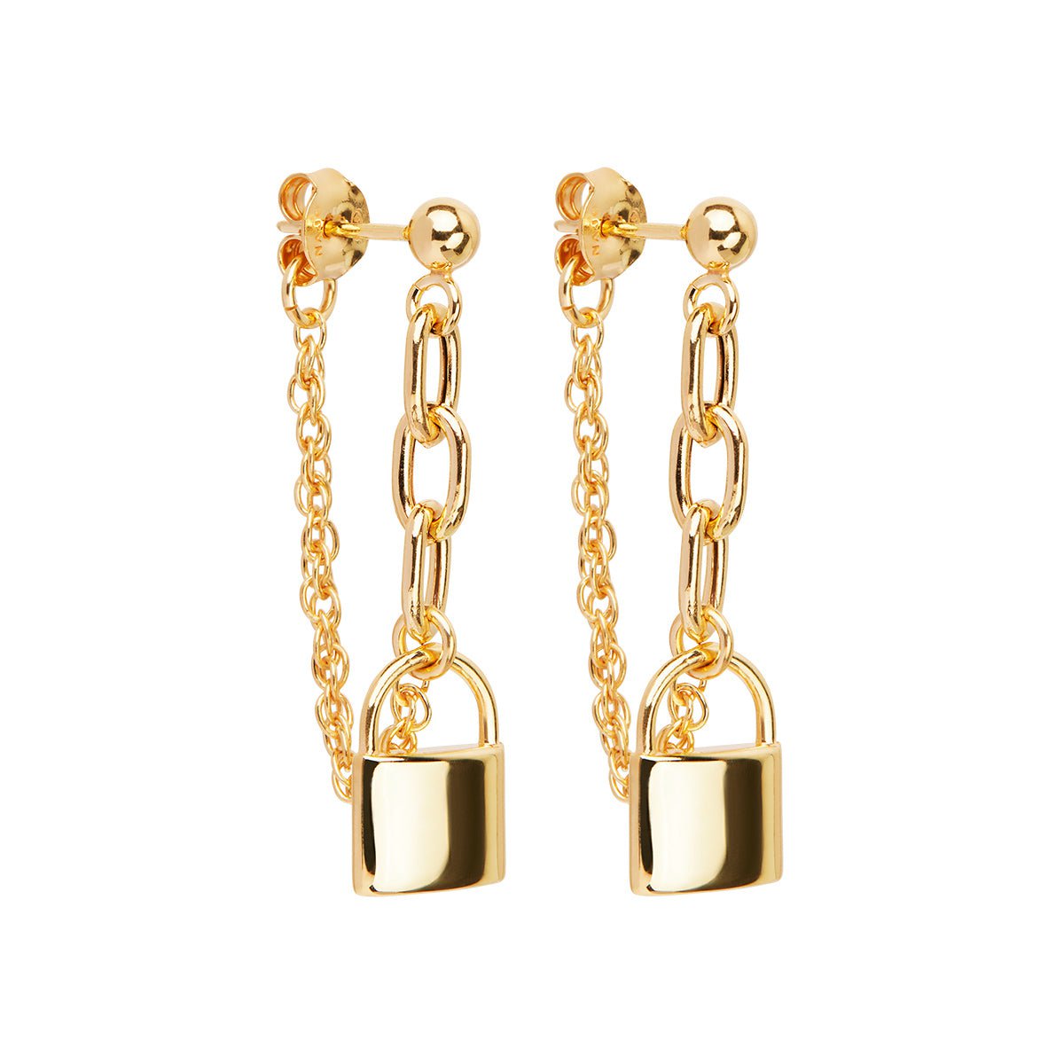 Najo Earrings Yellow Gold Love Lock Chain Stud Earrings