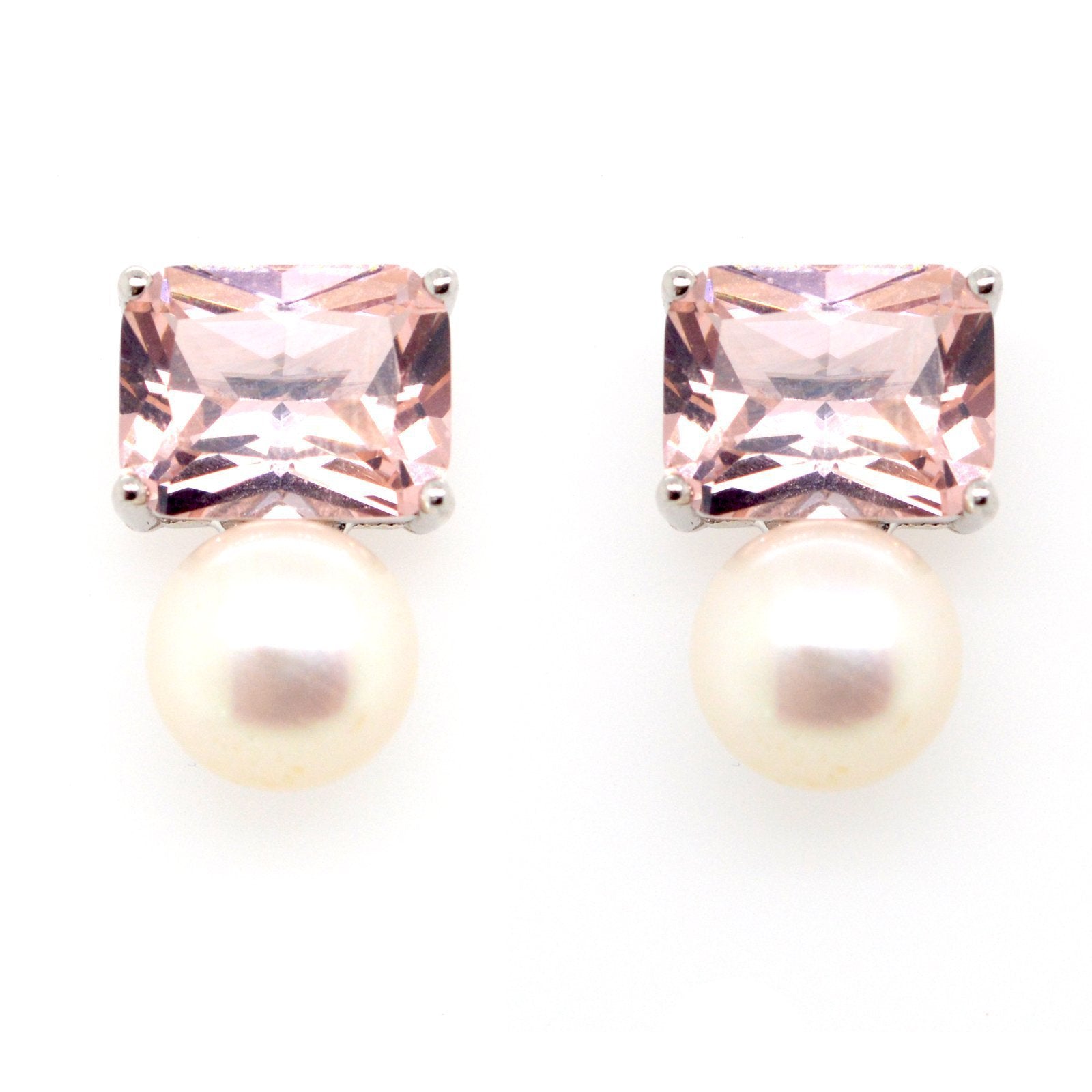 Sybella Earrings Silver Sybella pink stone and pearl stud