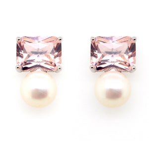 Sybella Earrings Silver Sybella pink stone and pearl stud